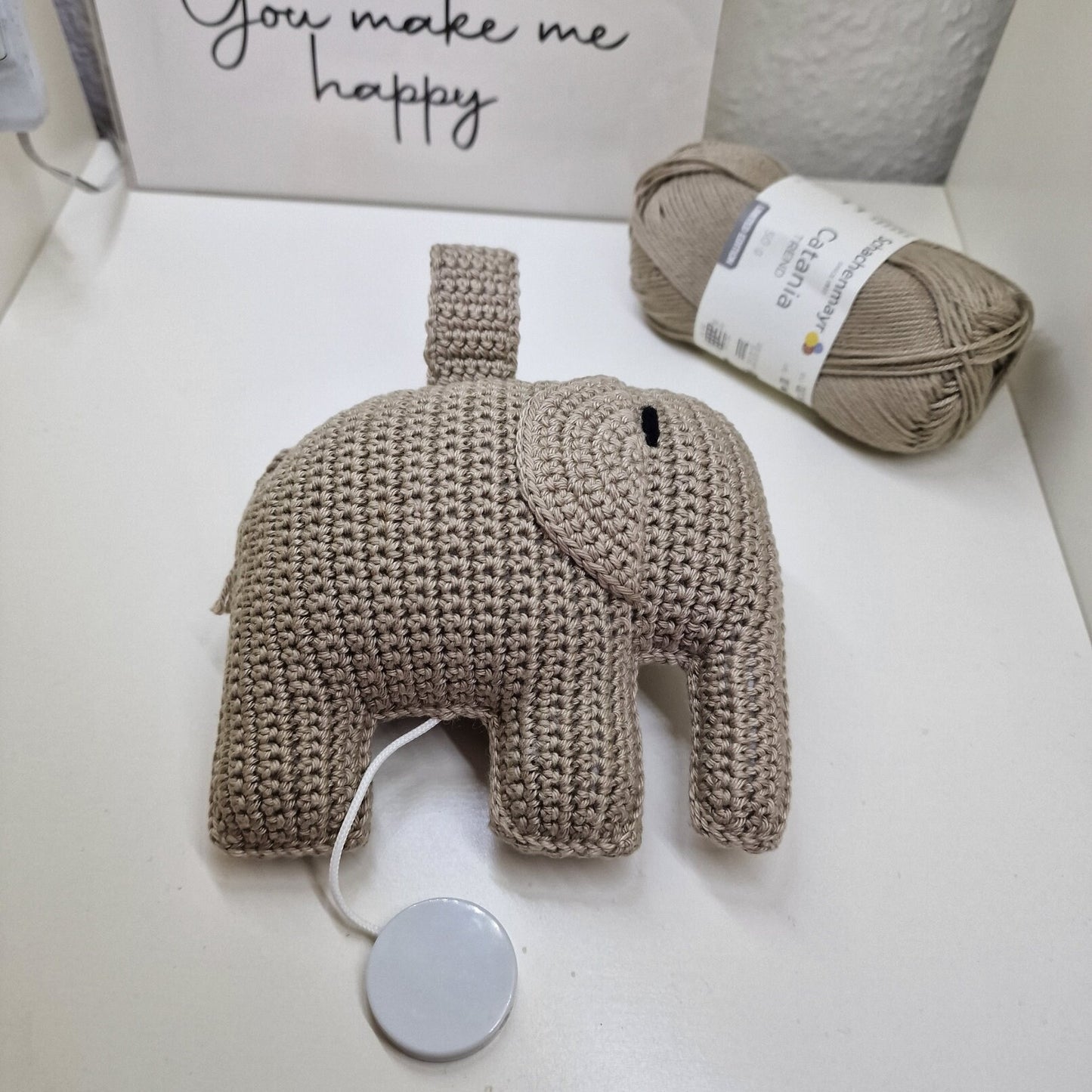 Spieluhr gehäkelt Handmade Amigurumi Elefant Mobile Musik Babyshower mobile Baby Geschenk