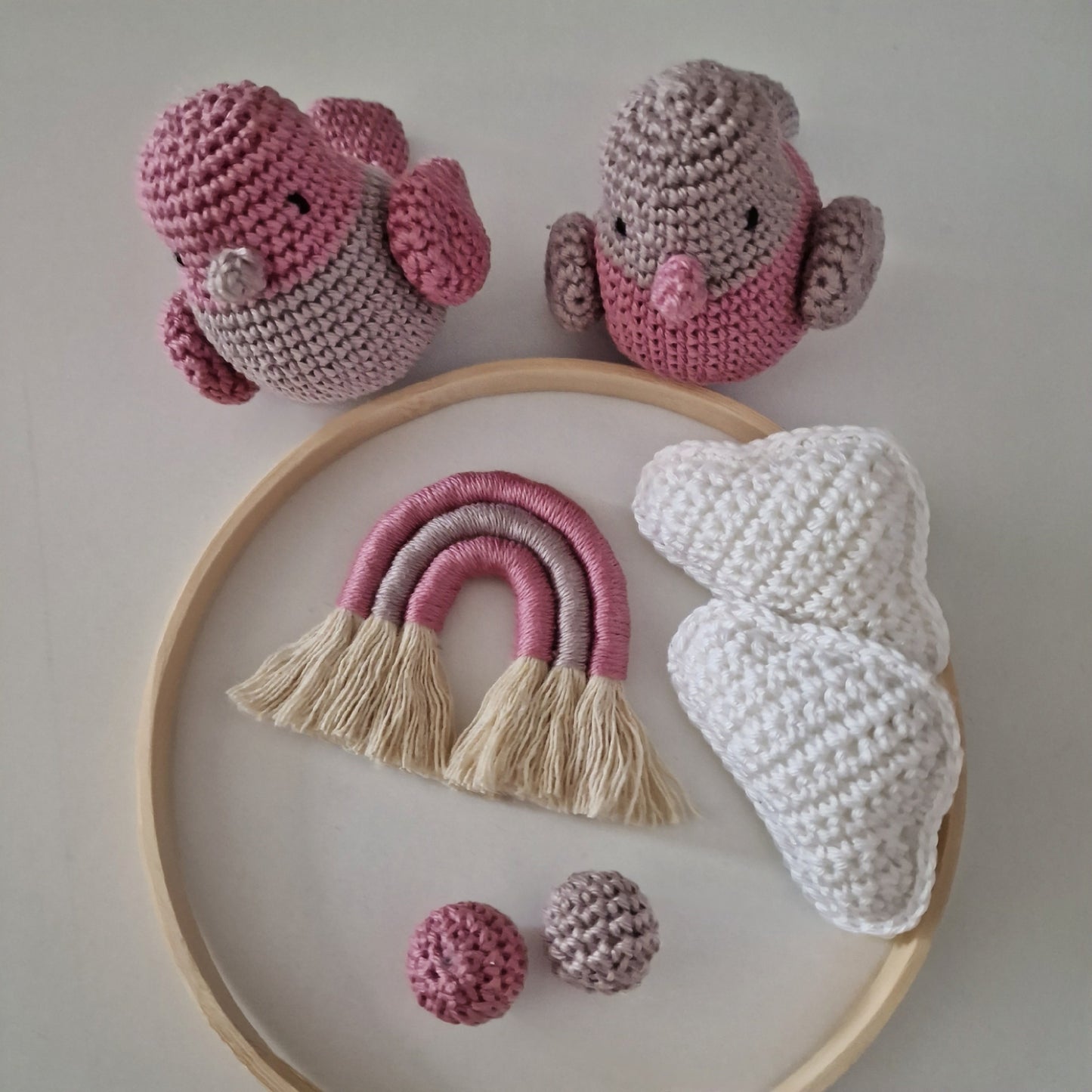 Babymobile Mobile Amigurumi Handmade Vögel Regenbogenanhänger